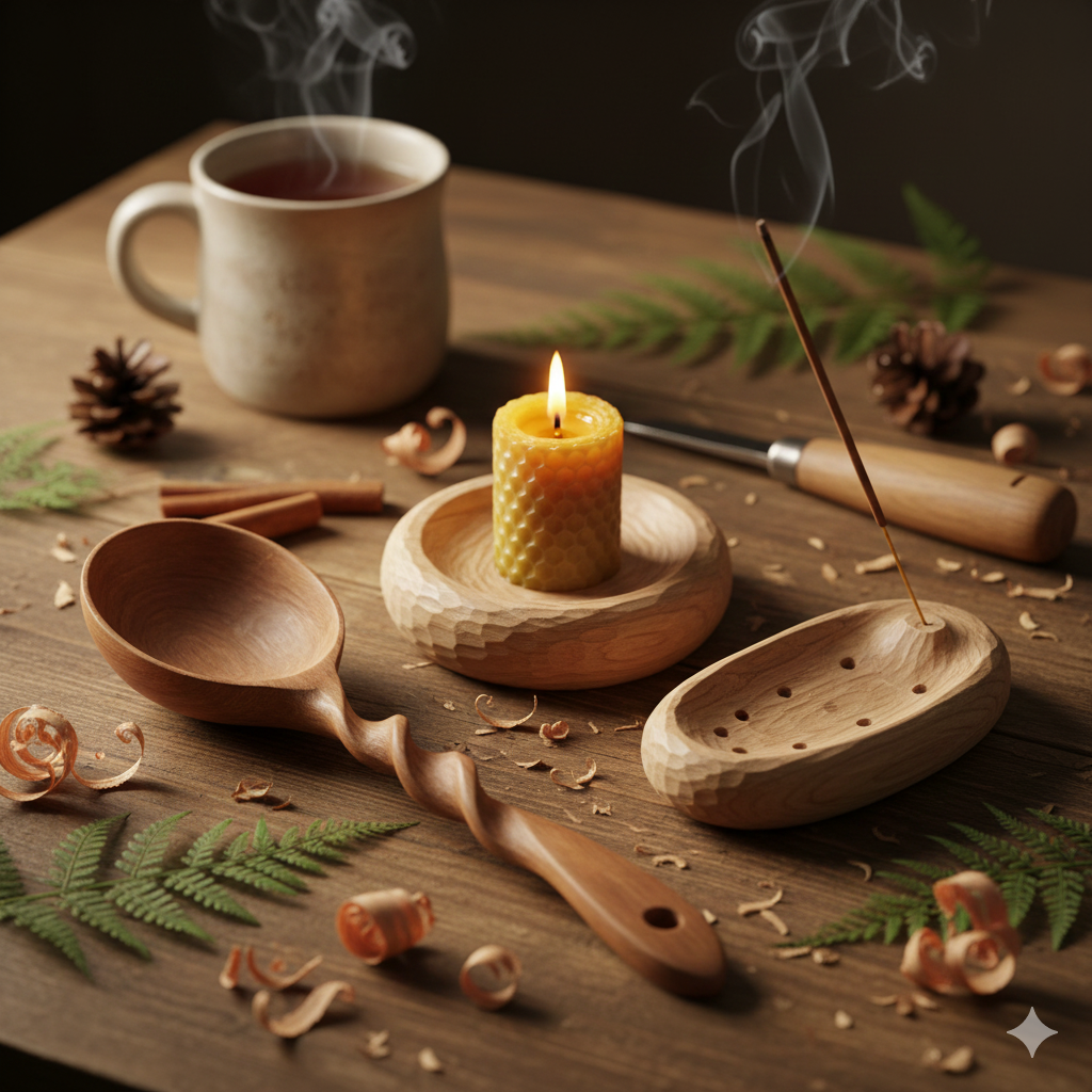 Ręcznie rzeźbiona łyżka i podstawka